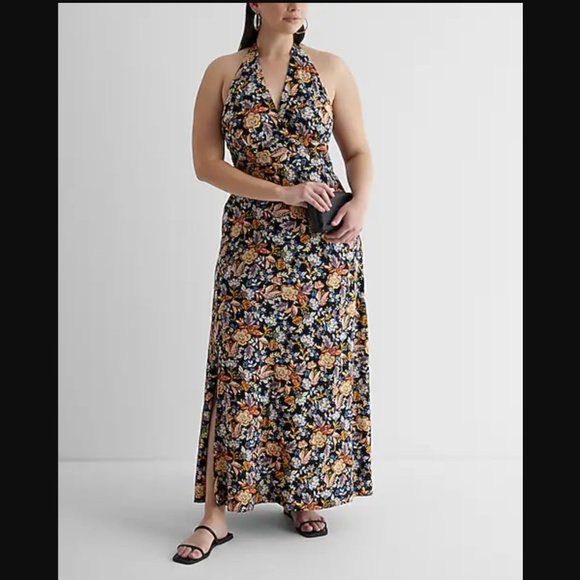 Express Floral Halter Neck Side Slit Maxi Dress 🌼 Size XL - Picture 1 of 8